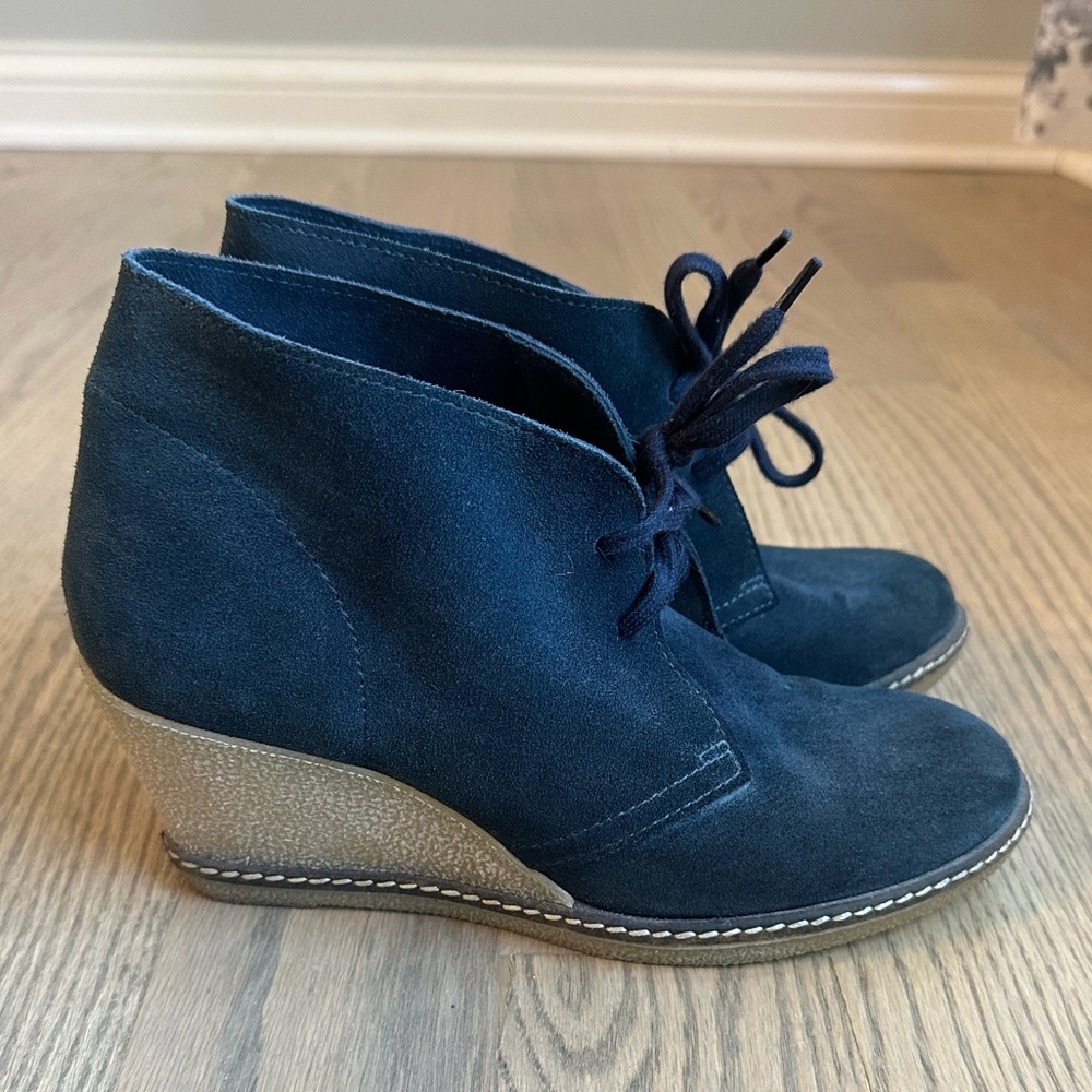 J. Crew MacAlister Lace Up Suede Wedge Chukka Boots Navy